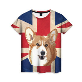Женская футболка 3D с принтом Королевский корги в Белгороде, 100% полиэфир ( синтетическое хлопкоподобное полотно) | прямой крой, круглый вырез горловины, длина до линии бедер | англия | великобритания | вельш корги | корги | корги пемброк | королева | пемброк | собака | флаг
