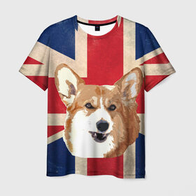 Мужская футболка 3D с принтом Королевский корги в Белгороде, 100% полиэфир | прямой крой, круглый вырез горловины, длина до линии бедер | Тематика изображения на принте: англия | великобритания | вельш корги | корги | корги пемброк | королева | пемброк | собака | флаг