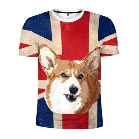 Мужская футболка 3D спортивная с принтом Королевский корги в Белгороде, 100% полиэстер с улучшенными характеристиками | приталенный силуэт, круглая горловина, широкие плечи, сужается к линии бедра | англия | великобритания | вельш корги | корги | корги пемброк | королева | пемброк | собака | флаг