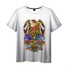 Мужская футболка 3D с принтом Foo Fighters, орел и тигры в Белгороде, 100% полиэфир | прямой крой, круглый вырез горловины, длина до линии бедер | 