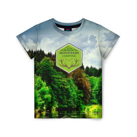 Детская футболка 3D с принтом Mountain Camping в Белгороде, 100% гипоаллергенный полиэфир | прямой крой, круглый вырез горловины, длина до линии бедер, чуть спущенное плечо, ткань немного тянется | mountain | возвышение | возвышенность | гора | горка | горы | лес | природа | склон | туман | холм