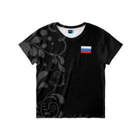 Детская футболка 3D с принтом Russia - Black collection в Белгороде, 100% гипоаллергенный полиэфир | прямой крой, круглый вырез горловины, длина до линии бедер, чуть спущенное плечо, ткань немного тянется | 0x000000123 | black collection | russia | россия