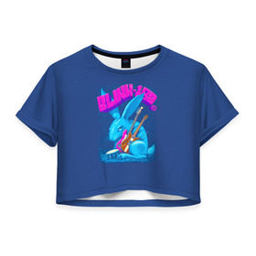Женская футболка 3D укороченная с принтом Заяц Blink-182 в Белгороде, 100% полиэстер | круглая горловина, длина футболки до линии талии, рукава с отворотами | 