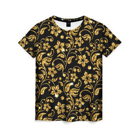 Женская футболка 3D с принтом Люкс в Белгороде, 100% полиэфир ( синтетическое хлопкоподобное полотно) | прямой крой, круглый вырез горловины, длина до линии бедер | diamond | flowers | gold | golden | блеск | богатство | бриллиант | злато | золото | орнамент | узор | цветы