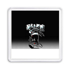 Магнит 55*55 с принтом Заяц в стакане Blink-182 в Белгороде, Пластик | Размер: 65*65 мм; Размер печати: 55*55 мм | blink | альтернативный рок | блинк | группа | марк хоппус | музыка | мэтт скиба | надпись | панк | панк рок | песни | поп панк | рок | скейт панк | смайл | смайлик | трэвис баркер