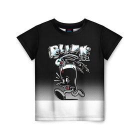 Детская футболка 3D с принтом Заяц в стакане Blink-182 в Белгороде, 100% гипоаллергенный полиэфир | прямой крой, круглый вырез горловины, длина до линии бедер, чуть спущенное плечо, ткань немного тянется | blink | альтернативный рок | блинк | группа | марк хоппус | музыка | мэтт скиба | надпись | панк | панк рок | песни | поп панк | рок | скейт панк | смайл | смайлик | трэвис баркер