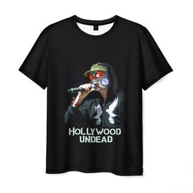 Мужская футболка 3D с принтом J-Dog группа Hollywood Undead в Белгороде, 100% полиэфир | прямой крой, круглый вырез горловины, длина до линии бедер | Тематика изображения на принте: 