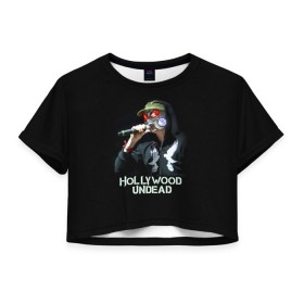 Женская футболка 3D укороченная с принтом J-Dog группа Hollywood Undead в Белгороде, 100% полиэстер | круглая горловина, длина футболки до линии талии, рукава с отворотами | 