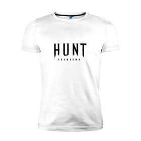 Мужская футболка премиум с принтом Hunt: Showdown Black Logo в Белгороде, 92% хлопок, 8% лайкра | приталенный силуэт, круглый вырез ворота, длина до линии бедра, короткий рукав | Тематика изображения на принте: crytek | game | hunt | hunt: showdown | hunter | monsters | showdown | игра | крайтек | охота | столкновение