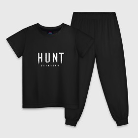 Детская пижама хлопок с принтом Hunt: Showdown White Logo в Белгороде, 100% хлопок |  брюки и футболка прямого кроя, без карманов, на брюках мягкая резинка на поясе и по низу штанин
 | Тематика изображения на принте: crytek | game | hunt | hunt: showdown | hunter | monsters | showdown | игра | крайтек | охота | столкновение