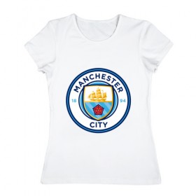 Женская футболка хлопок с принтом Manchester City в Белгороде, 100% хлопок | прямой крой, круглый вырез горловины, длина до линии бедер, слегка спущенное плечо | citi | city | manchester | siti | англия | болельщик | горожане | гостевая | манчестер | сити | фанат | форма | футбольная