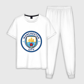 Мужская пижама хлопок с принтом Manchester City в Белгороде, 100% хлопок | брюки и футболка прямого кроя, без карманов, на брюках мягкая резинка на поясе и по низу штанин
 | citi | city | manchester | siti | англия | болельщик | горожане | гостевая | манчестер | сити | фанат | форма | футбольная