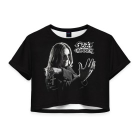 Женская футболка 3D укороченная с принтом Оззи Осборн в Белгороде, 100% полиэстер | круглая горловина, длина футболки до линии талии, рукава с отворотами | black sabbath | ozzy osbourne | оззи осборн