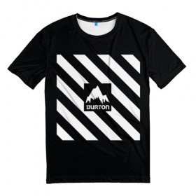 Мужская футболка 3D с принтом Burton в Белгороде, 100% полиэфир | прямой крой, круглый вырез горловины, длина до линии бедер | off whit x burton x vogue collaboration | линии | полосы | чб | черно белые | черно белый | чернобелые
