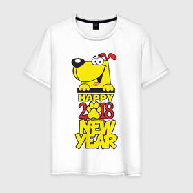 Мужская футболка хлопок с принтом Happy New Year в Белгороде, 100% хлопок | прямой крой, круглый вырез горловины, длина до линии бедер, слегка спущенное плечо. | 