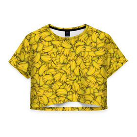 Женская футболка 3D укороченная с принтом Бананы в Белгороде, 100% полиэстер | круглая горловина, длина футболки до линии талии, рукава с отворотами | banana | vegan | банан | веган | желтый | паттерн | текстура | фрукт