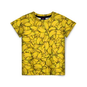 Детская футболка 3D с принтом Бананы в Белгороде, 100% гипоаллергенный полиэфир | прямой крой, круглый вырез горловины, длина до линии бедер, чуть спущенное плечо, ткань немного тянется | Тематика изображения на принте: banana | vegan | банан | веган | желтый | паттерн | текстура | фрукт