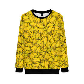 Женский свитшот 3D с принтом Бананы в Белгороде, 100% полиэстер с мягким внутренним слоем | круглый вырез горловины, мягкая резинка на манжетах и поясе, свободная посадка по фигуре | banana | vegan | банан | веган | желтый | паттерн | текстура | фрукт
