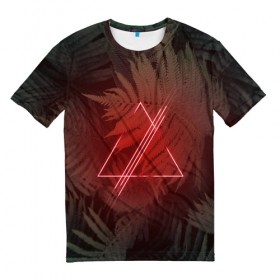 Мужская футболка 3D с принтом Neon light в Белгороде, 100% полиэфир | прямой крой, круглый вырез горловины, длина до линии бедер | Тематика изображения на принте: неон | папоротник | треугольник
