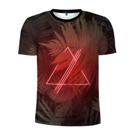 Мужская футболка 3D спортивная с принтом Neon light в Белгороде, 100% полиэстер с улучшенными характеристиками | приталенный силуэт, круглая горловина, широкие плечи, сужается к линии бедра | неон | папоротник | треугольник