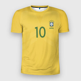 Мужская футболка 3D спортивная с принтом Неймар Форма Домашняя 17/18 в Белгороде, 100% полиэстер с улучшенными характеристиками | приталенный силуэт, круглая горловина, широкие плечи, сужается к линии бедра | brazil | jr | neymar | бразилия | неймар | нэймар | по футболу | сборная бразилии | футбольная форма