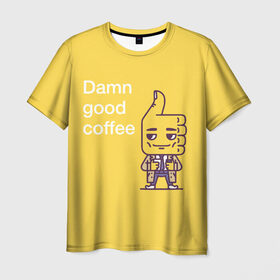Мужская футболка 3D с принтом Чертовски хороший кофе в Белгороде, 100% полиэфир | прямой крой, круглый вырез горловины, длина до линии бедер | Тематика изображения на принте: fbi | fагент купер | twin peaks | лайк | лойс | луцк | палец вверх | смайлик | твин пикс | человечек