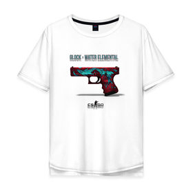 Мужская футболка хлопок Oversize с принтом Glock - Water Elemental в Белгороде, 100% хлопок | свободный крой, круглый ворот, “спинка” длиннее передней части | cs go | global offensive | глок | каэс | контр страйк | контра | кс | оружие | пистолет | скин