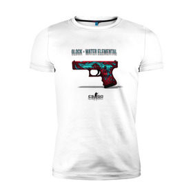 Мужская футболка премиум с принтом Glock - Water Elemental в Белгороде, 92% хлопок, 8% лайкра | приталенный силуэт, круглый вырез ворота, длина до линии бедра, короткий рукав | cs go | global offensive | глок | каэс | контр страйк | контра | кс | оружие | пистолет | скин