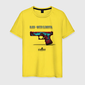Мужская футболка хлопок с принтом Glock - Water Elemental в Белгороде, 100% хлопок | прямой крой, круглый вырез горловины, длина до линии бедер, слегка спущенное плечо. | cs go | global offensive | глок | каэс | контр страйк | контра | кс | оружие | пистолет | скин