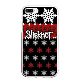 Чехол для iPhone 7Plus/8 Plus матовый с принтом Праздничный Slipknot в Белгороде, Силикон | Область печати: задняя сторона чехла, без боковых панелей | slipknot | альтернативный метал | андерс | грув метал | колсефни | кори | красный | метал | музыка | новогодний | новый год | ню метал | рождество | рок | слипкнот | снежинки | тейлор