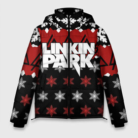 Мужская зимняя куртка 3D с принтом Праздничный Linkin Park в Белгороде, верх — 100% полиэстер; подкладка — 100% полиэстер; утеплитель — 100% полиэстер | длина ниже бедра, свободный силуэт Оверсайз. Есть воротник-стойка, отстегивающийся капюшон и ветрозащитная планка. 

Боковые карманы с листочкой на кнопках и внутренний карман на молнии. | b | chester | linkin park | альтернативный метал | альтернативный рок | беннингтон | группа | знак | красный | линкин парк | музыкант | надпись | новогодний | новый год | ню метал | певец | праздник | рождество
