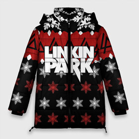 Женская зимняя куртка 3D с принтом Праздничный Linkin Park в Белгороде, верх — 100% полиэстер; подкладка — 100% полиэстер; утеплитель — 100% полиэстер | длина ниже бедра, силуэт Оверсайз. Есть воротник-стойка, отстегивающийся капюшон и ветрозащитная планка. 

Боковые карманы с листочкой на кнопках и внутренний карман на молнии | b | chester | linkin park | альтернативный метал | альтернативный рок | беннингтон | группа | знак | красный | линкин парк | музыкант | надпись | новогодний | новый год | ню метал | певец | праздник | рождество