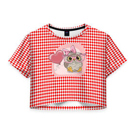 Женская футболка 3D укороченная с принтом Маленькая совушка в Белгороде, 100% полиэстер | круглая горловина, длина футболки до линии талии, рукава с отворотами | 