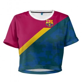 Женская футболка 3D укороченная с принтом FC Barcelona 2018 Sport camo в Белгороде, 100% полиэстер | круглая горловина, длина футболки до линии талии, рукава с отворотами | 