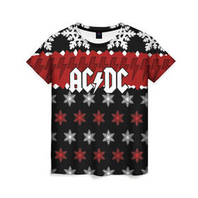 Женская футболка 3D с принтом Праздничный AC/DC в Белгороде, 100% полиэфир ( синтетическое хлопкоподобное полотно) | прямой крой, круглый вырез горловины, длина до линии бедер | ac dc | acdc | for those about to ro | австралийская | ангус янг | блюз рок | головы | группа | знак | красный | крис слэйд | музыканты | надпись | новогодний | новый год | певцы | праздник | рождество | рок | рок н ролл