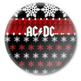Значок с принтом Праздничный AC/DC в Белгороде,  металл | круглая форма, металлическая застежка в виде булавки | ac dc | acdc | for those about to ro | австралийская | ангус янг | блюз рок | головы | группа | знак | красный | крис слэйд | музыканты | надпись | новогодний | новый год | певцы | праздник | рождество | рок | рок н ролл
