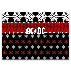 Поздравительная открытка с принтом Праздничный AC/DC в Белгороде, 100% бумага | плотность бумаги 280 г/м2, матовая, на обратной стороне линовка и место для марки
 | ac dc | acdc | for those about to ro | австралийская | ангус янг | блюз рок | головы | группа | знак | красный | крис слэйд | музыканты | надпись | новогодний | новый год | певцы | праздник | рождество | рок | рок н ролл