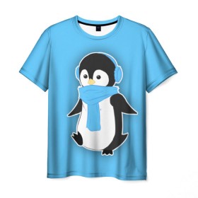 Мужская футболка 3D с принтом Penguin blue в Белгороде, 100% полиэфир | прямой крой, круглый вырез горловины, длина до линии бедер | Тематика изображения на принте: blue | cartoon | penguin | милый | мультик | мультфильм | пингвин | рисунок