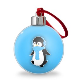 Ёлочный шар с принтом Penguin blue в Белгороде, Пластик | Диаметр: 77 мм | blue | cartoon | penguin | милый | мультик | мультфильм | пингвин | рисунок