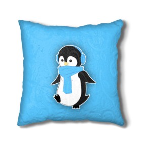 Подушка 3D с принтом Penguin blue в Белгороде, наволочка – 100% полиэстер, наполнитель – холлофайбер (легкий наполнитель, не вызывает аллергию). | состоит из подушки и наволочки. Наволочка на молнии, легко снимается для стирки | blue | cartoon | penguin | милый | мультик | мультфильм | пингвин | рисунок