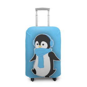 Чехол для чемодана 3D с принтом Penguin blue в Белгороде, 86% полиэфир, 14% спандекс | двустороннее нанесение принта, прорези для ручек и колес | blue | cartoon | penguin | милый | мультик | мультфильм | пингвин | рисунок