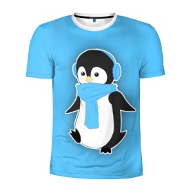 Мужская футболка 3D спортивная с принтом Penguin blue в Белгороде, 100% полиэстер с улучшенными характеристиками | приталенный силуэт, круглая горловина, широкие плечи, сужается к линии бедра | blue | cartoon | penguin | милый | мультик | мультфильм | пингвин | рисунок