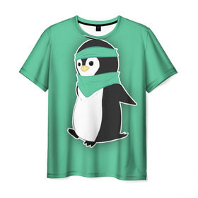 Мужская футболка 3D с принтом Penguin green в Белгороде, 100% полиэфир | прямой крой, круглый вырез горловины, длина до линии бедер | cartoon | green | penguin | зеленый | милый | мультик | мультфильм | пингвин | рисунок