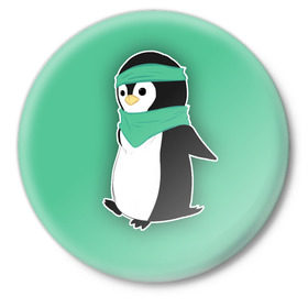 Значок с принтом Penguin green в Белгороде,  металл | круглая форма, металлическая застежка в виде булавки | Тематика изображения на принте: cartoon | green | penguin | зеленый | милый | мультик | мультфильм | пингвин | рисунок