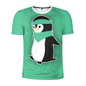 Мужская футболка 3D спортивная с принтом Penguin green в Белгороде, 100% полиэстер с улучшенными характеристиками | приталенный силуэт, круглая горловина, широкие плечи, сужается к линии бедра | Тематика изображения на принте: cartoon | green | penguin | зеленый | милый | мультик | мультфильм | пингвин | рисунок