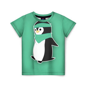 Детская футболка 3D с принтом Penguin green в Белгороде, 100% гипоаллергенный полиэфир | прямой крой, круглый вырез горловины, длина до линии бедер, чуть спущенное плечо, ткань немного тянется | cartoon | green | penguin | зеленый | милый | мультик | мультфильм | пингвин | рисунок