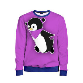 Детский свитшот 3D с принтом Penguin purple в Белгороде, 100% полиэстер | свободная посадка, прямой крой, мягкая тканевая резинка на рукавах и понизу свитшота | Тематика изображения на принте: cartoon | penguin | purple | милый | мультик | мультфильм | пингвин | рисунок | фиолетовый