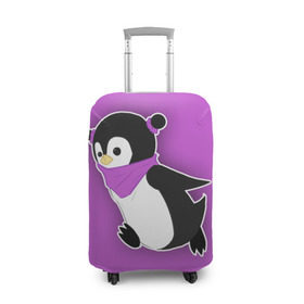 Чехол для чемодана 3D с принтом Penguin purple в Белгороде, 86% полиэфир, 14% спандекс | двустороннее нанесение принта, прорези для ручек и колес | cartoon | penguin | purple | милый | мультик | мультфильм | пингвин | рисунок | фиолетовый
