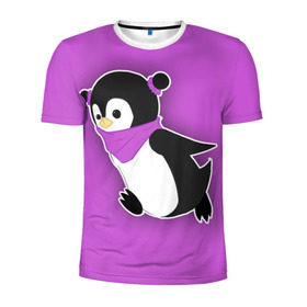 Мужская футболка 3D спортивная с принтом Penguin purple в Белгороде, 100% полиэстер с улучшенными характеристиками | приталенный силуэт, круглая горловина, широкие плечи, сужается к линии бедра | cartoon | penguin | purple | милый | мультик | мультфильм | пингвин | рисунок | фиолетовый