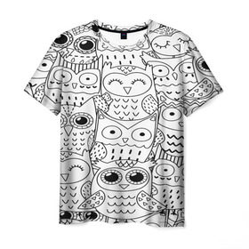 Мужская футболка 3D с принтом Совушки pattern в Белгороде, 100% полиэфир | прямой крой, круглый вырез горловины, длина до линии бедер | bird | owl | животные | ночные птицы | птицы | совы